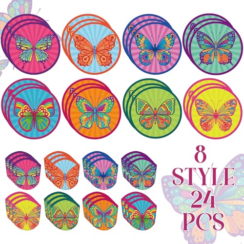 Gejoy 24 Pcs Colorful Butterfly Foldable Hand Fans Flying Disc 8 Style - color: Colorful Butterflies