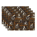 Brown Coffee Printing Rectangle Linen Table Placemet Set of 4 - color: Brown White, size: Set of 4