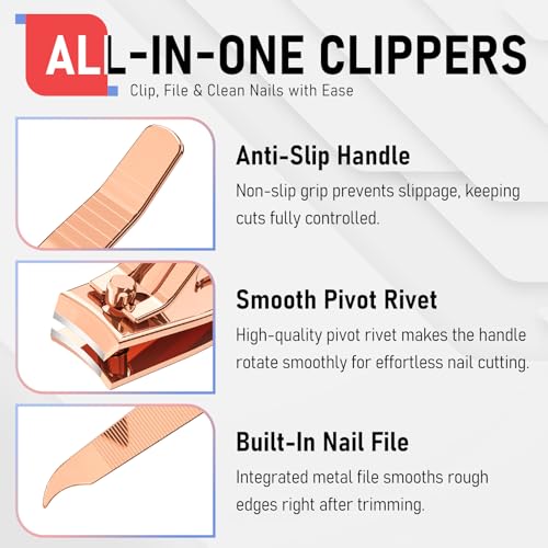 firiKer Nail Clippers with Nail File,Fingernail Clipper,Toe Nail Clippers - color: Rose Gold
