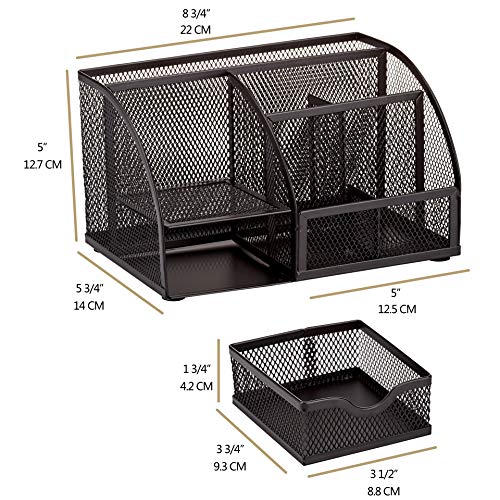Annova Mesh Desk Organizer Office with 7 Compartments + Drawer/Desk Tidy Candy/Pen Holder/Multifunctional Organizer (Black) - color: Black