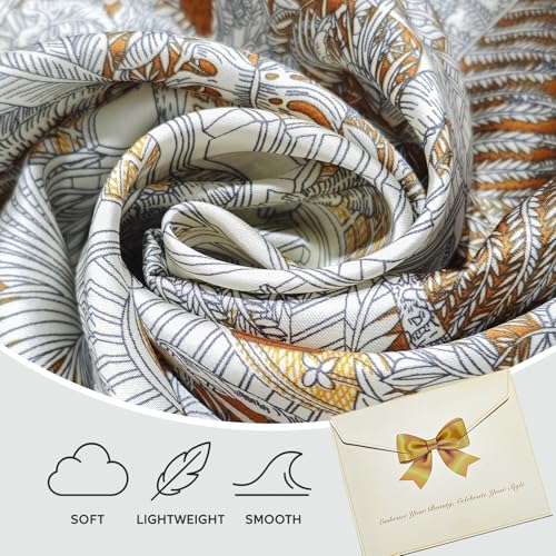 Seawhisper Premium Printed Satin Silk-Like Neck Scarf for Women Square 26" - color: Gold