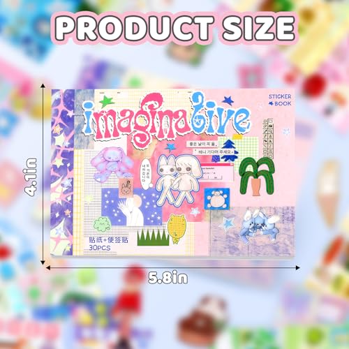 Tmtains 30 Sheets Kawaii Japanese Sticker Book Manga Books Style Writable Note Sticker Glitter Sand Aesthetic Japanese Korean Stickers Book for Adults Scrapbooking Notebook Supplies (Wonderful Ideas) - color: B-purple