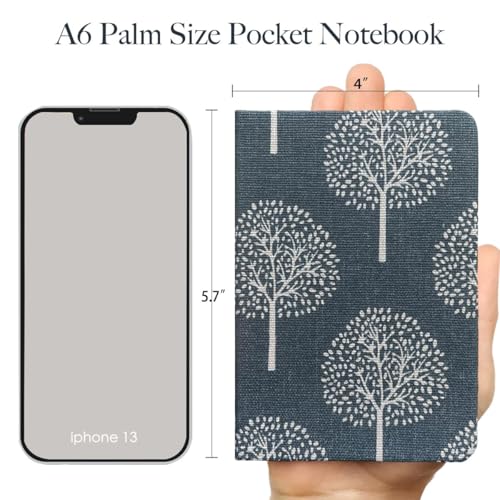 Pocket Journal, Linen Notebook, A6 Journal, 4x6, Hardcover, Lay Flat, Thick, Small, Lined Notebook & Unlined Sketchbook, The Tree of Life, Navy Blue - color: A6-Tree Navy