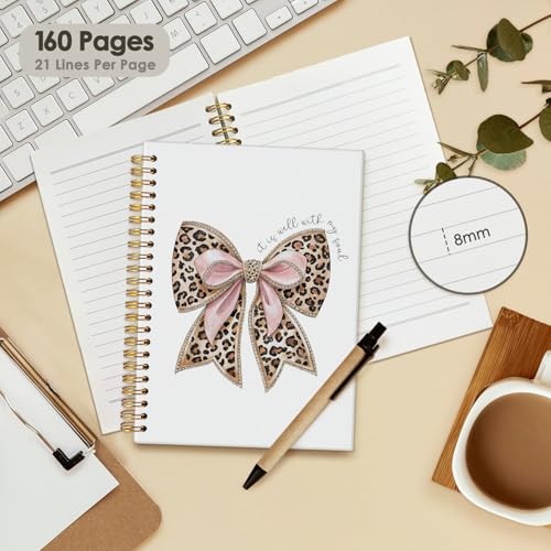 Leopard Coquette Bow Christian Spiral Notebook, Christian Notebook for Women, Religious Prayer Journal for Woman, It is Well with My Soul Scripture Hardcover Notebooks 5.5x8.3 - color: Pink Bow - Leopard Bow