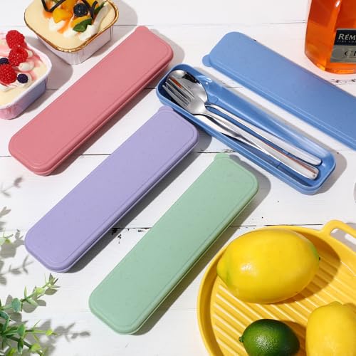 Yinkin 4 Pack Travel Silverware Set with Case for Lunch,Orange - color: Orange