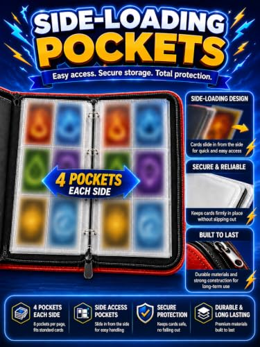 Collectible Trading Card Binder, 400 Pockets Card Holder with 50 Removable Sleeves, Portable Collection Binder Album Book Case Storage, Zipper Card Protective Sleeves for TCG, Sports Card - color: Elf Red