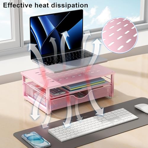 gianotter Computer Monitor Stand Riser with Drawer - color: Pink, size: 14.1L x 9.64W x 5.9H Inch