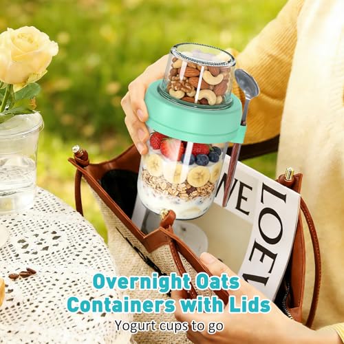 4 Pack 20 oz Overnight Oats Containers with Lids and Spoons, Glass