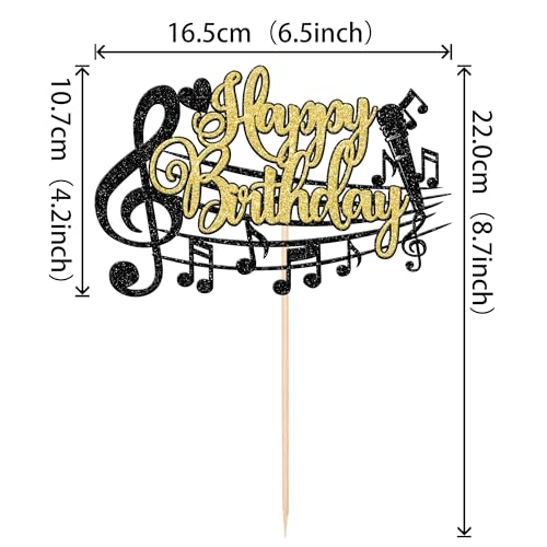 1 PCS Music Happy Birthday Cake Topper Black Gold Glitter Musical Symbol Note Microphone Music Lover Birthday Cake Pick for Concert Singer Theme Party Cake Decoration Supplies - color: Design 6