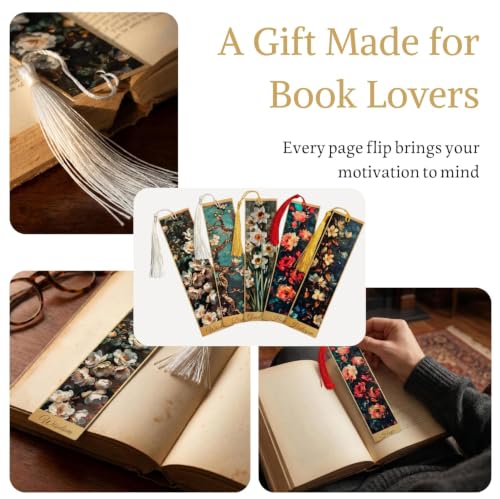 5Pcs Printed Paper Floral Vintage Oil Painting Book Marks with Tassels - color: Set F