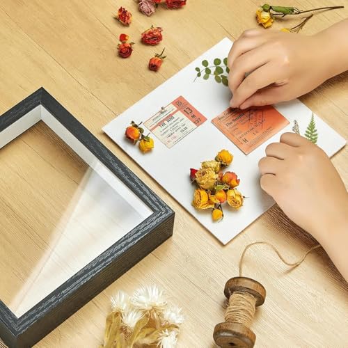 8x8 Shadow Box Picture Frame with Real Glass Panel and Linen Back - color: Black + Thickened Panel + Foam Packaging, size: 8x8