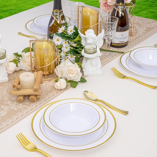 realluck 50 Pack Disposable Soup Bowls with Gold Rim - color: Gold, size: 50Pack