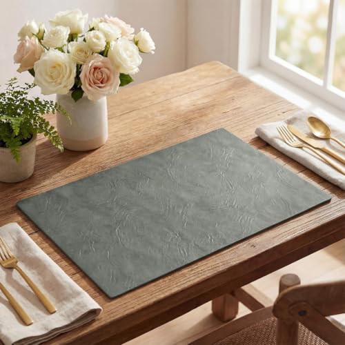 Artoid Mode Gray Faux Leather Placemats Set of 4 - color: Gray, size: 12" x 18", Rectangular Set of 4