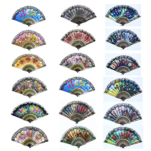 Spanish Folding Hand Fan,Handheld Fans Summer Vintage Dancing Party Hand Fans for Girls Women (12 PCS, Random Pattern)