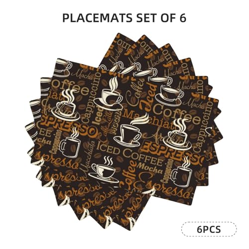 Brown Coffee Placemats Rectangle Linen Table Placemet Set of 6 - color: Brown White, size: Set of 6