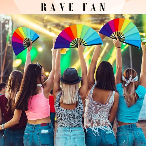 Maitys 2 Pack Foldable Fans for Rave Dancing,Rainbow,Simple Pattern - color: Rainbow, style: Simple Pattern