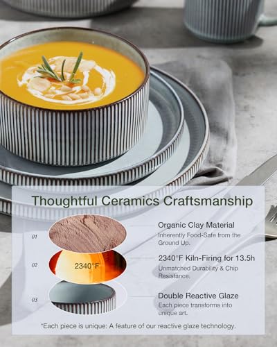 Famiware Star Stoneware Dinnerware Sets for 8, Reactive Glaze Plates, Bowls - color: Smoky Blue