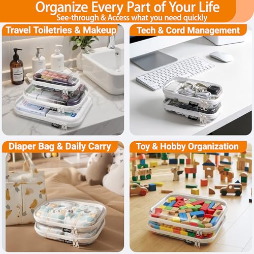 YQBRAO Clear Hard Shell Zipper Cases, Diaper Bag Organizer Pouches, White - color: White, size: 6 Pack (2L+2M+2S)