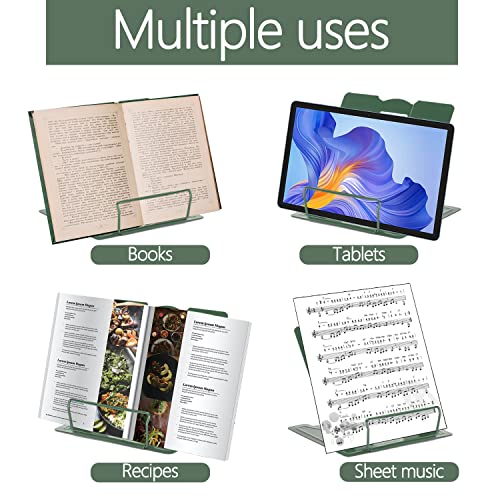 Metal Book Stand Adjustable Book Holder for Reading - color: Full Green