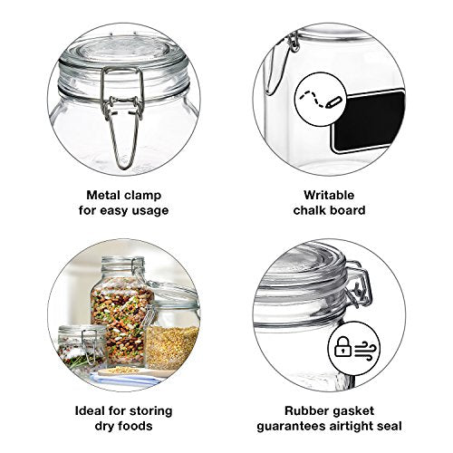 Bormioli Rocco Fido Chalkboard Label Jar, Set of 3, (17.5 oz,33.75 oz,50.75 oz.) - size: 17.5 oz/33.75 oz/50.75 oz