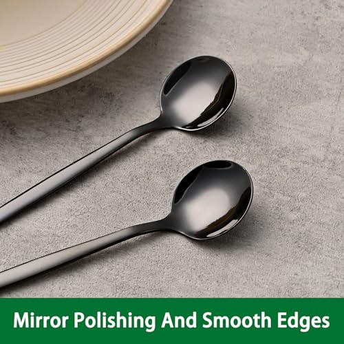 5.1 Inch Coffee & Tea Spoons,6-Piece Black Stainless Steel Dessert Spoons For Cafe,Black Espresso Spoon,Cute Small Demitasse Spoon - color: Black