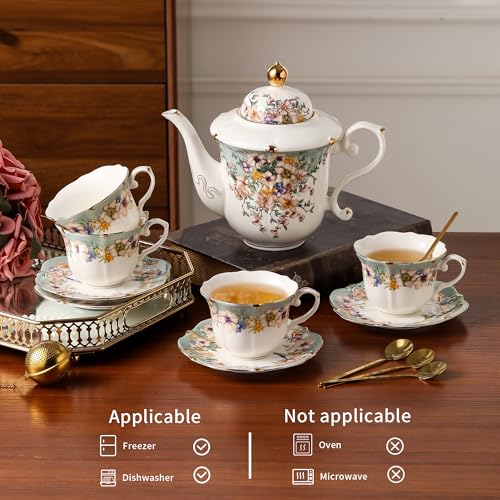 TATSUMI Country Roses Porcelain Tea Set, European Ceramic tea set for adults,Vintage Style, For Women and Tea Parties (Dutch Blue, 13 Pieces Set) - color: Dutch Blue, size: 13 Pieces Set