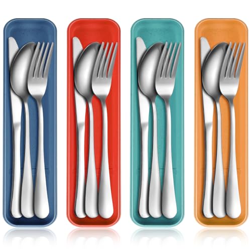 Yinkin 4 Pack Travel Silverware Set with Case for Lunch,Red - color: Red