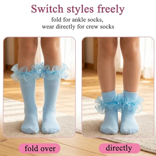 Big Ruffle Socks Women(Size 5-11) Turn Cuff Cotton Lace Frilly Socks - color: Blue,purple,pink,beige, size: 5-9