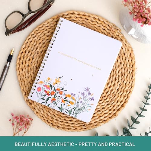 Happy Hoos® Aesthetic Spiral Notebook - 6.25" x 8.25" College Ruled Journal Notebook - Hard Cover Writing Journal for Work, School, Travel, More - Floral Notebook 8 Seasonal Designs (Spring Meadow) - color: Spring Meadow