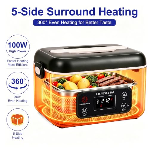 LONICERA Cordless Electric Lunch Box, 12000mAh Battery, 1.3L, Space Gray