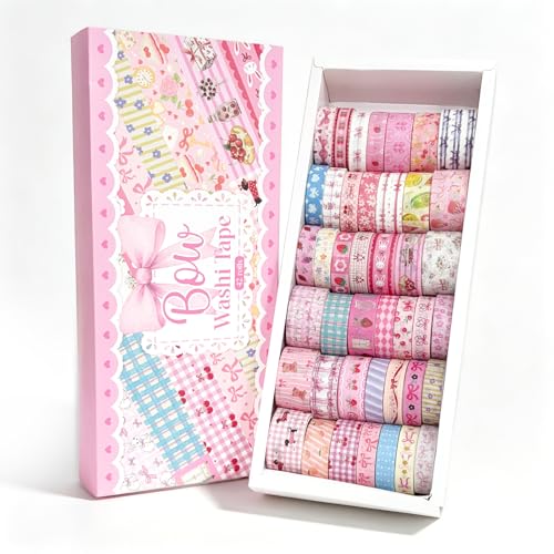 Bomichi Washi Tape Set - 42 Rolls Cute Pink Bow Decorative Scrapbook Tape - color: Pink bow
