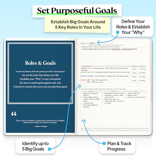 Roterunner Purpose Planner Notebook B5 7.5”x9.8” Undated 2026 Daily Weekly and Monthly Productivity Goal Setting Tool for Work Home ADHD Planner for Adults Self Care Journal (Purple Hardcover) - color: Purple, style: B5 Hardcover