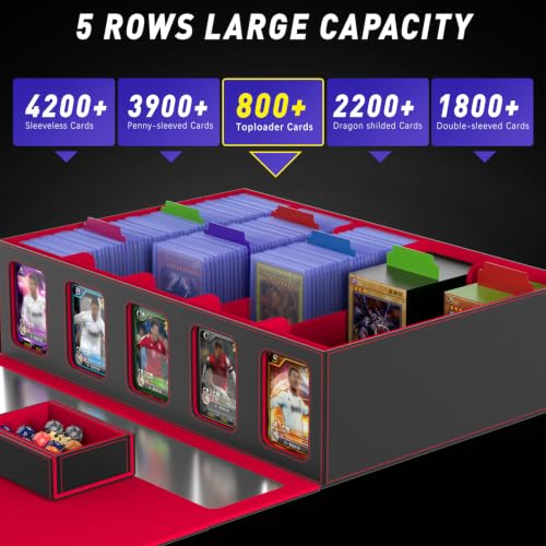 Gomyrod 5 Row 800+ Trading Card Storage Box with Commander Display - color: Black/Red, size: 800+