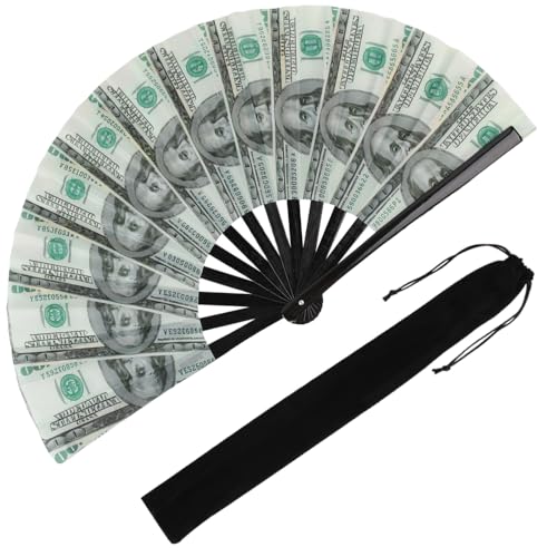 Large Folding Hand Rave Fan for Men/Women, Popping Fan for Line Dancing, Decorative Folding Hand Fan for Boots On The Ground, Festival, Gift, Home Decorations(Dollar) - color: Dollar