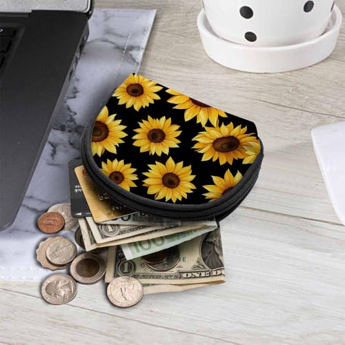 IBILIU Small Coin Purse Sunflower Pattern Black Yellow Flower Mini Wallet Coin Pouch Change Purse For Women Men - color: Coinp-013