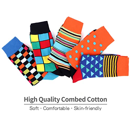 WeciBor Men's Combed Cotton Novelty Crew Socks Size 7-15 - color: Red-orange/Blue/Multicolor Geometric-5m, size: 7-12