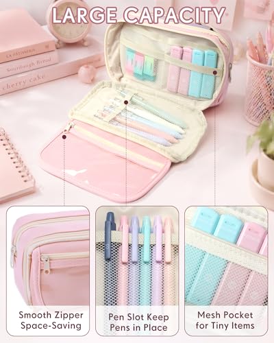 XKDOUS Pencil Case with Supplies, Preppy Stationery School Supplies Kit - color: Pink