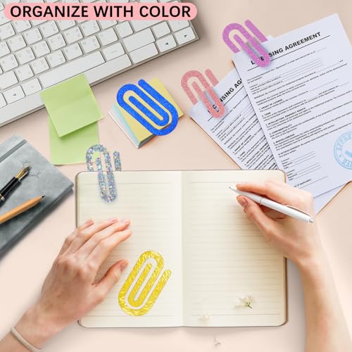 12 Pcs Jumbo Acrylic Paper Clips, 4"x2" Large Plastic Paper Clips, Bright Colors, Classroom & Office Supplies, Back to School Gifts for Students & Teachers, Desk Org & DIY Charms & Accents & Bookmarks