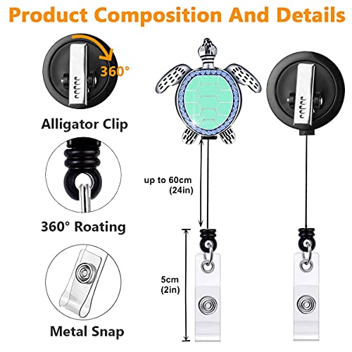 5 Pack Retractable Crystal Badge Reels with Cute Animal Design - color: 5 Pieces-owl,turtle,elephant
