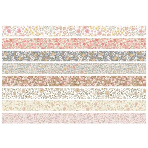 Vintage Washi Tape Set 8 Rolls Thin Retro Decorative Antique Patterns Masking Tapes for Arts, DIY Crafts, Journals, Planners, Scrapbook, Wrapping (Little Flowers) - color: Little Flowers