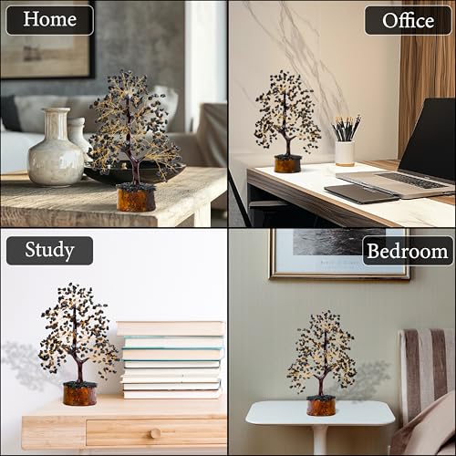 ZENFULSTONE Black Tourmaline Crystal Tree for Protection & Grounding from Negative Energy as Home & Office Decore | Handmade Bonsai for Protection | Perfect Cleansing Energy Gift for Mom & Dad - color: Black Tourmaline Golden Wire