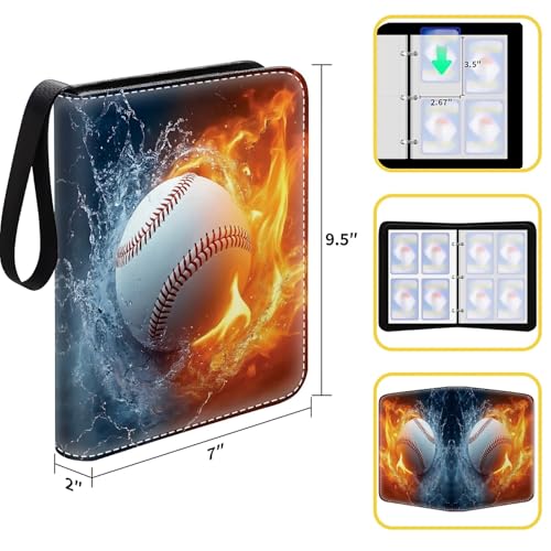 Card Binder 400 Pockets, 50 Sleeves Large Binder Trading Cards Holder 4 Pocket, Storage Organizer, Album Folder Case Protector Collector Gift Baseball Flame Water - color: Baseball Flame Water, size: 4 Pocket
