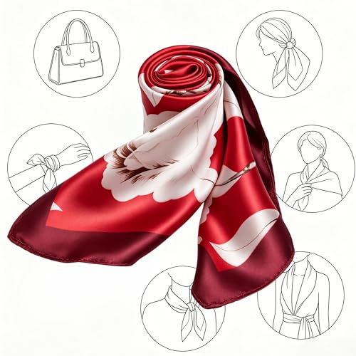 Silk Like Square Scarf for Women Men 27.5" - color: Red