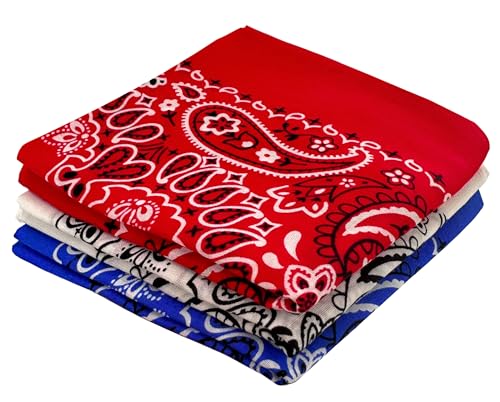 Every-ville Cotton Bandana Handkerchief for Men & Women, 3 Pack - color: Red White Blue
