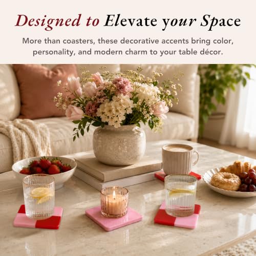 Folkulture Pink & Red Decorative Coasters Set of 4, Non Slip, 4 Inch - color: Checkered Valentine