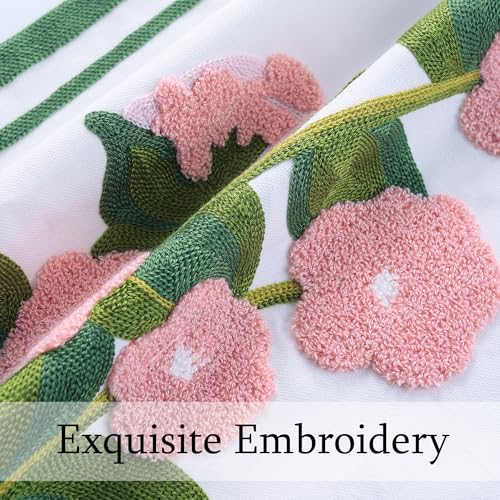 LUOYEHK Embroidered Throw Pillow Covers 18x18 Inch Set of 2 Pink Flower with Green Leaves Decorative Pillow Cases Spring Farmhouse Floral Cushion Covers for Couch Sofa Bed Living Room - color: Pink Flower With Green Leaves