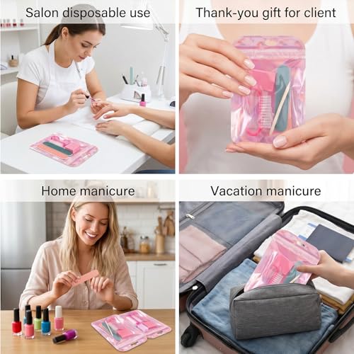 Ymapinc 5 Sets Disposable Manicure Prep Kit, Portable Travel Nail - Pink