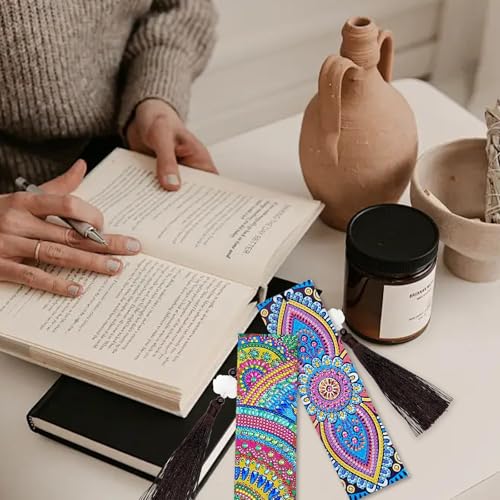 Tontut 3pcs Diamond Art Painting Kit Bookmarks, Shaped Flowers Exquisite General DIY Bookmarks, Lightweight and Durable, Suitable for Reading Lovers - color: Shaped Flowers