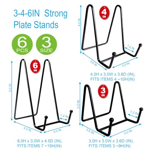 6PCS 3 Size Iron Plate Stands Metal Frame Holders for Display 3,4,6 Inch - size: 6PCS 3-4-6IN
