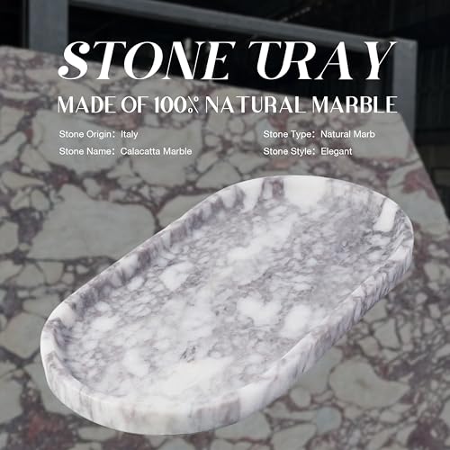 Koville Real Luxurious Natural Marble Vanity Tray, 10"x5" Calacatta Viola Marble Catchall Tray for Bathroom, Stone Perfume Trays Jewelry Dish for Dresser, Genuine Stone Storage Tray for Home Decor - color: Calacatta Viola White